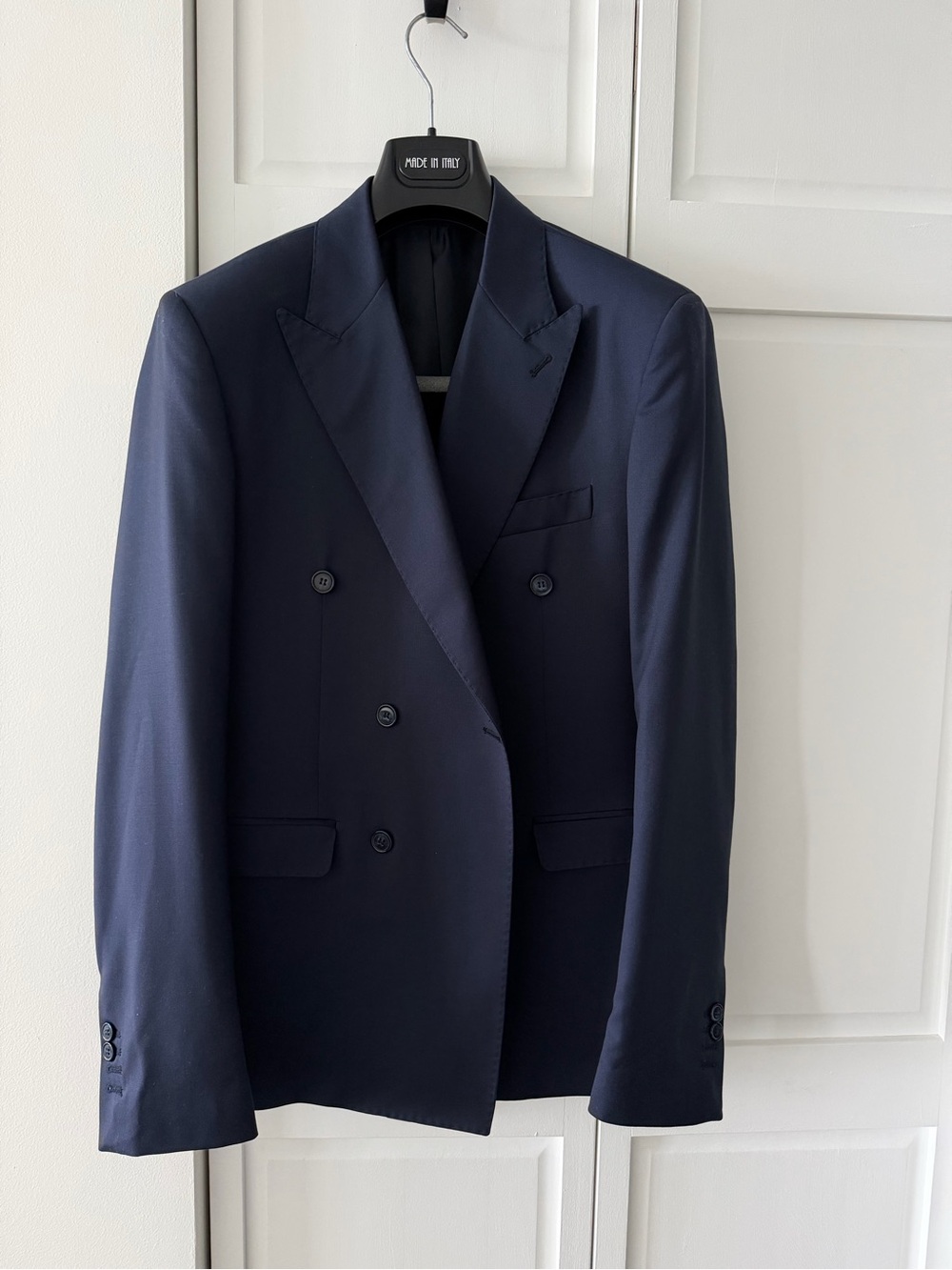 ANDREA ARDENTI Italian Wool Double Breasted Suit | Navy Angelico Super 100s 40R